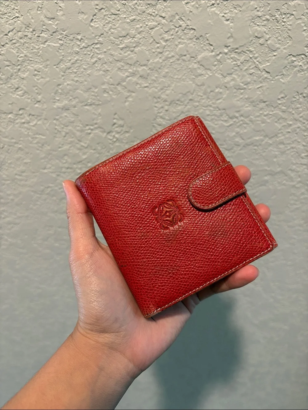 Loewe Red Leather Compact Wallet with Embossed Logo